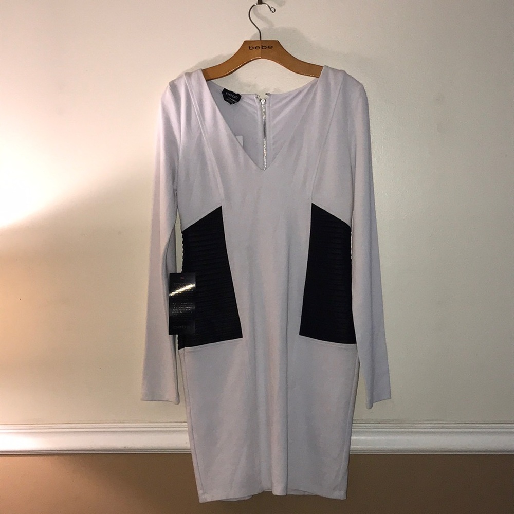 Bebe White Dress with Black faux leather